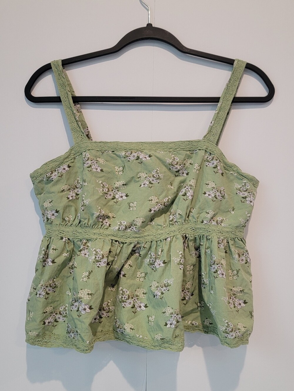 Celebrity Pink Green Floral Cottagecore Babydoll Tank Top Large